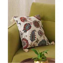 HOME 360 Rust Embroidered & Tassels Jaipuri Cushion Cover (16x16 inches)-picture-26