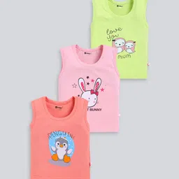MooNKids Infant Kids Pack Of 3 Printed Cotton Basic Vests-image-93
