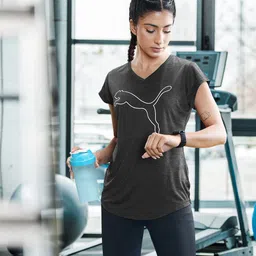 Puma Brand Logo Printed V-Neck dryCELL Train Fav Heather Cat Sustainable T-shirt-picture-19