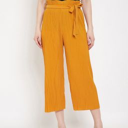 Camey Women Mustard Yellow Flared Palazzos-image-36