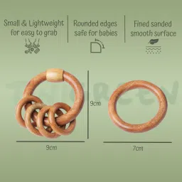 tinigreen Neem Wood Teethers for Baby Set of 2 | for 3 Months Baby |One Rattle One Ring Teether image 2