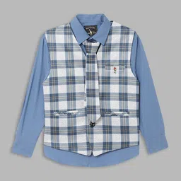 Blue Giraffe Boys Navy Blue & White Checked Waistcoat-image-79
