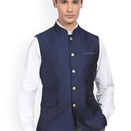 AD By Arvind Tailored Woven Mandarin Collar Pure Cotton Nehru Jacket-picture-32