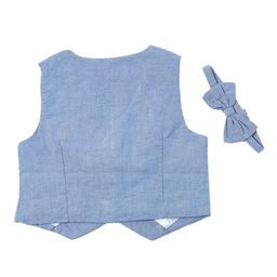 Nuberry Boys Blue Solid Waistcoat With Bow Tie-picture-49