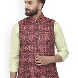Benstoke Men Maroon & Black Printed Nehru Jacket-picture-14