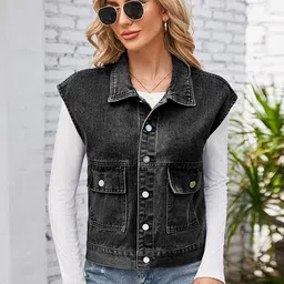 StyleCast Black Sleeveless Denim Jacket-15