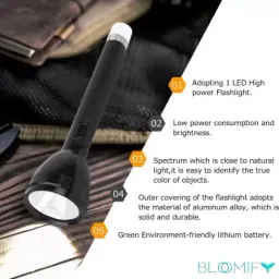bloomify Bloomyfy powerful rechargeable long range led focus flash light 8 hrs Torch Emergency Light image 2