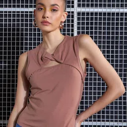 SASSAFRAS Brown Twisted Tank Top-image-0