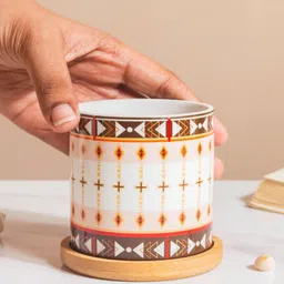 Nestasia Printed Ceramic Planter with Coaster-image-58