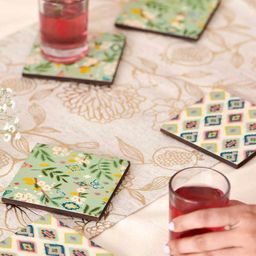 Chumbak Set Of 6 Green & Blue Printed Coasters-12