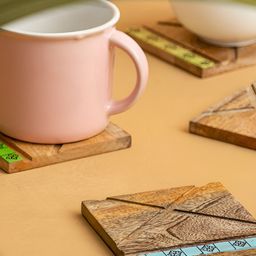 Mirai Woods Brown 4 Pcs Abstract Printed Mango Wood Coasters-42