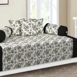 SHADES of LIFE 6-Pcs White & Grey Printed Cotton Diwan Set-6