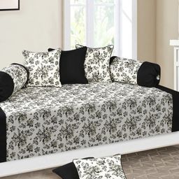 SHADES of LIFE 8-Pcs White & Grey Printed Cotton Diwan Set-2
