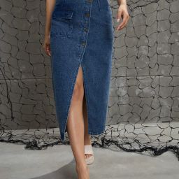 Women Solid A-line Blue Skirt-image-73