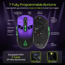 Archer Tech Lab Hawkeye Gaming Mouse 6 DPI, RGB Lighting, 7 Keys, 1000Hz, 450mAh Battery Wired OpticalGaming Mousewith Bluetooth image 4