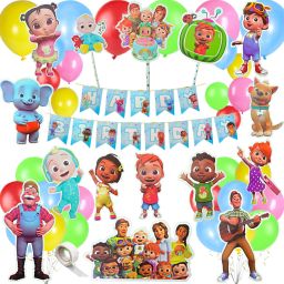 Cocomelon Theme Birthday Decorations Set Banner Props Cake Topper Cutouts Set-image-20