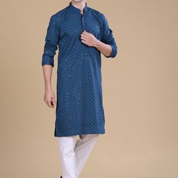 LADY BERRY Men Geometric Embroidered Sequinned Grandeur & Majestic Artwork Kurta-13