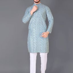 LADY BERRY Men Geometric Embroidered Sequinned Grandeur & Majestic Artwork Kurta-image-92
