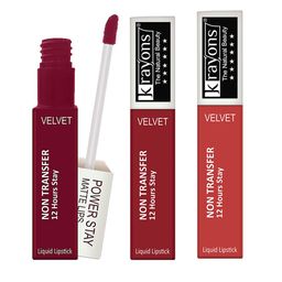 krayons Set of 3 Power Stay Non-Transfer 12 Hours Stay   Matte Liquid Lipsticks 4 ml Each-Maroon Magic 09 - Red Rush 22 - Burnt Orange 01-18