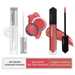LOVE EARTH Set Of 3 Lip Cheek Tint Multipot 8g + Lip Gloss 3ml + Liquid Lipstick 6ml-9