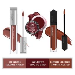 LOVE EARTH Set Of 3 Lip & Cheek Tint Multipot - 8g-Lip Gloss - 3ml-Liquid Lipstick - 6ml-4