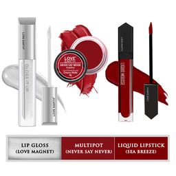 LOVE EARTH 3Pc Lipstick-Lip Gloss & Multipot-Sea Breeze-Love Magnet-Never Say Never-42