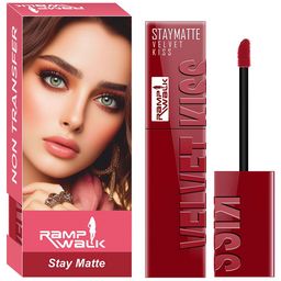 Ramp Walk Velvet Kiss Non-Transfer Long Lasting Liquid Lipstick- 3.5 ml- Cherry Red- 12-17