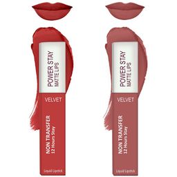 Forsure Set of 2 Power Stay Matte Lips Non-Transfer 12 Hours Stay Velvet Matte Liquid Lipstick - Bright Red 01 - Peach Nude 21-8
