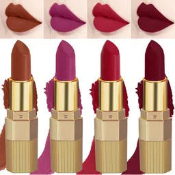 PERPAA Set of 4 Xpression Weightless Matte Long-Lasting Waterproof Lipsticks 3.5 g Each - Rust Brown 307 - Magenta 301 - Apple Red 302 - Maroon 303-20