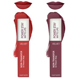 Forsure Set of 2 Power Stay Matte Lips Non-Transfer 12 Hours Stay Velvet Matte Liquid Lipstick - Bright Red 01 - Mauve Matte 23-17