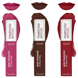 Forsure Set of 3 Power Stay Matte Lips Non-Transfer 12 Hours Stay Velvet Matte Liquid Lipstick - Pink Blush 10 - Deep Brown 16 - Deep Red 22-11