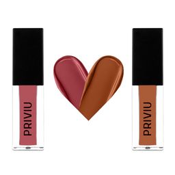 PRIVIU Set of 2 Matte Liquid Lipstick - Peachy Blush , Nude Essence-2
