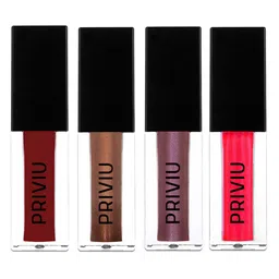 PRIVIU All Day Matte Set Of 4 Liquid Lipstick-4.5ml Each-Crystal Ruby 482-Walnut Pearl 552- Scarlet Magic 122-Sparkling Red 152-15