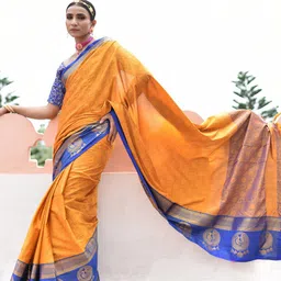 Anouk Yellow Ethnic Motifs Woven Design Zari Kanjeevaram Saree-picture-10