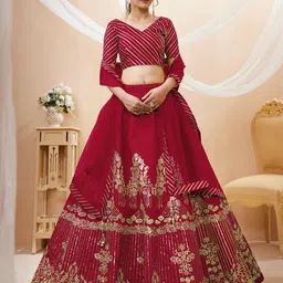FABPIXEL Embroidered Sequinned Semi-Stitched Lehenga & Unstitched Blouse With Dupatta-53