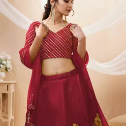 FABPIXEL Embroidered Sequinned Semi-Stitched Lehenga & Unstitched Blouse With Dupatta image 2