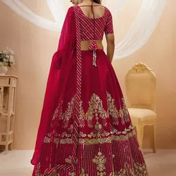 FABPIXEL Embroidered Sequinned Semi-Stitched Lehenga & Unstitched Blouse With Dupatta image 3