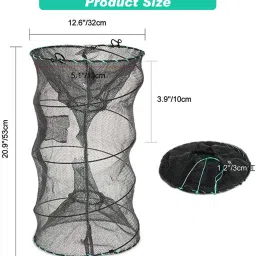 qpets 2 Pack Fishing Net Lobster Crab Trap Fish Basket Collapsible Portable Crab Trap Aquarium Fish Net image 4