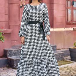 Printed Satin Stitched Flared/A-line Gown-image-15