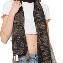 Floral Print Georgette Women Brown, Black Fancy Scarf-image-36