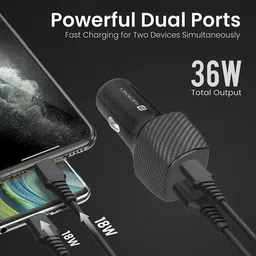 Portronics Power 6 36W Type A & Type C 2-Port Fast Car Charger (Adapter Only, In-Built Smart Protection, Black) image 4