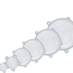 ®Silicone Stretch Lids and Covers Set, Best for Kitchen Utensils, Food Containers, Glass Bowls, Plates, Plastic Mugs, Cups. Microwave Safe & Reusable (6 Pcs, White) 8.1 inch, 6.5 inch, 5.7 inch, 4.5 inch, 3.8 inch, 2.6 inch Lid Set  (Silicone) 8 inch Lid Set-22