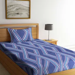 KLOTTHE Blue & Lavender 210 TC Single Bedsheet with 1 Pillow Covers-image-74