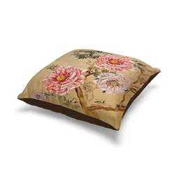 BIANCA Set of 2 White & Tan Floral Square Cushion Covers-34