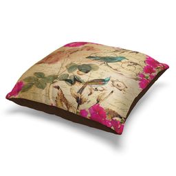 BIANCA White & Beige Set of 2 Floral Square Cushion Covers-5