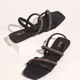 Inc 5 Embellished Open Toe Flats With Backstrap-73
