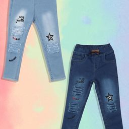 A-Okay Kids Pack Of 2 Slim Fit High-Rise Mildly Distressed Embroidered Jeans-image-60