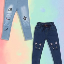 A-Okay Kids Pack Of 2 Slim Fit High-Rise Embroidered Stretchable Jeans-image-84