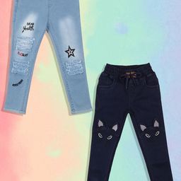 A-Okay Kids Pack Of 2 Slim Fit High-Rise Mildly Distressed Embroidered Jeans-image-62