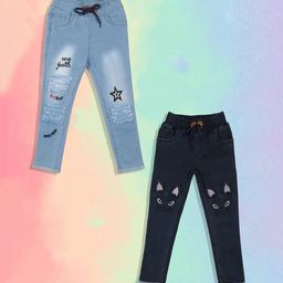 A-Okay Kids Pack Of 2 Slim Fit High-Rise Embroidered Stretchable Jeans-image-54